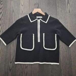 Zara Black Top with White Accents